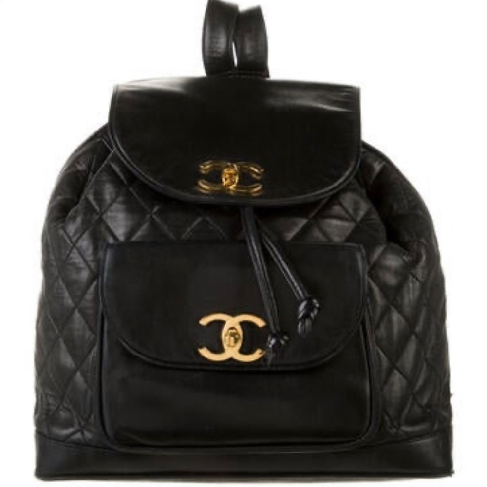 Chanel Vintage Quilted CC Black Lambskin Backpack
